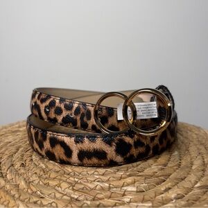 Vince Camuto Leopard Print Belt with Gold Rings Buckle Size Medium